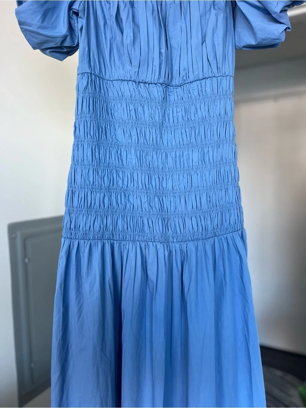 Abercrombie & Fitch Smocked Drop Waist Maxi Dress Blue Size MT